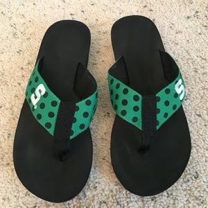 Michigan State Polka Dot Fabric Flip Flops - Sz 7